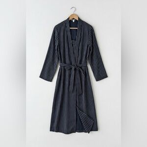 Eileen Fisher Navy Striped Kimono Jacket & Pants Set M Tencel Lyocell Minimalist